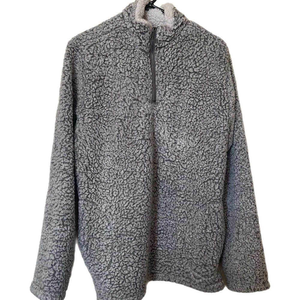 Love Tree 1/4 Zip Pullover Sherpa Gray/Cream Large